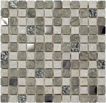 CHAMONIX Gris ist ein Naturstein Mix Mosaik mit eingearbeiteten Alu- und Gaskomponenten